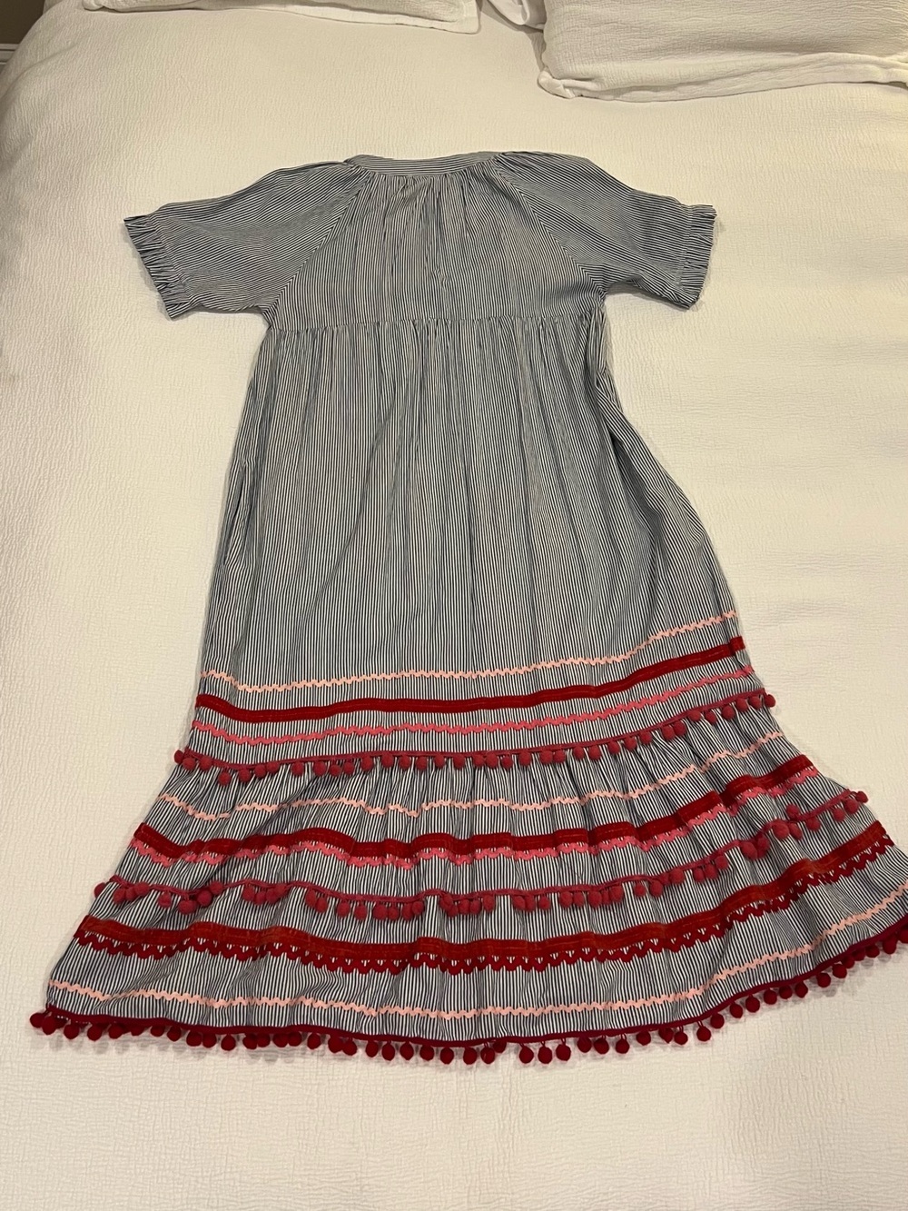 Midi Striped Dress with Red Trim and Tassels Womens Small - Picture 10 of 11